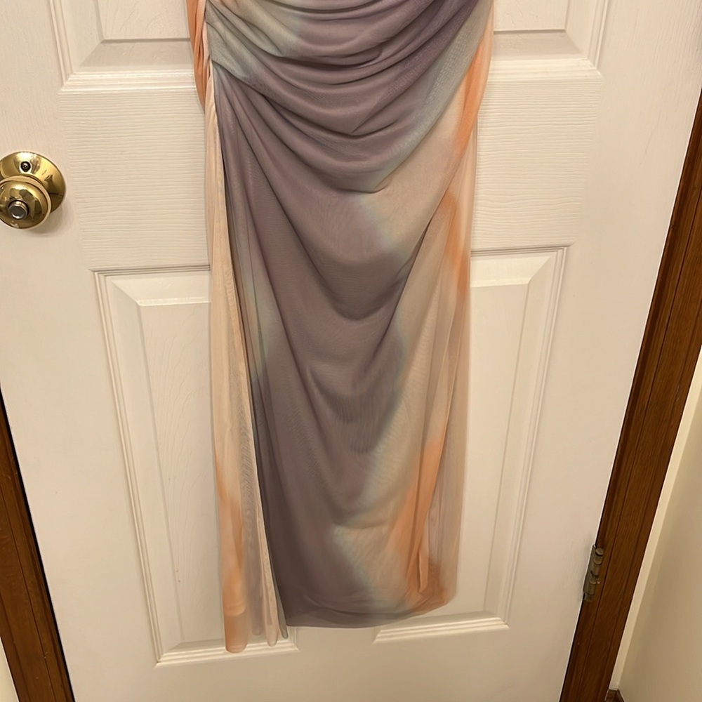 NWT Zara Strapless Tulle Printed Long Dress Tie Dye Print Sundress - Picture 5 of 10